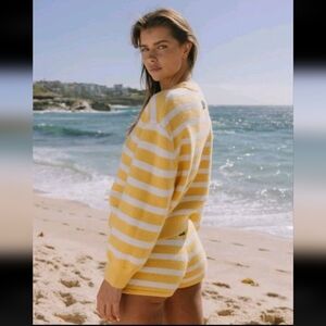 NWT Daily Drills Womens Button Up Sweater Sunny + White Stripe XS/S